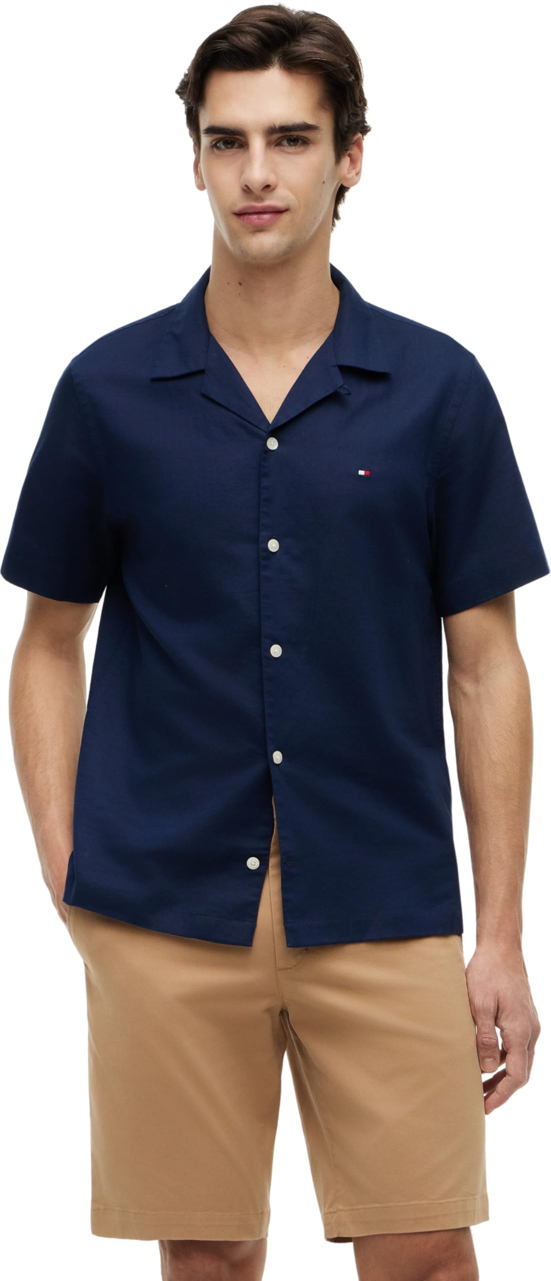 Tommy Hilfiger Linen Blend Solid SS RF Sht Mw0mw44266 Camisa S/S Hombre (Pack de 1)