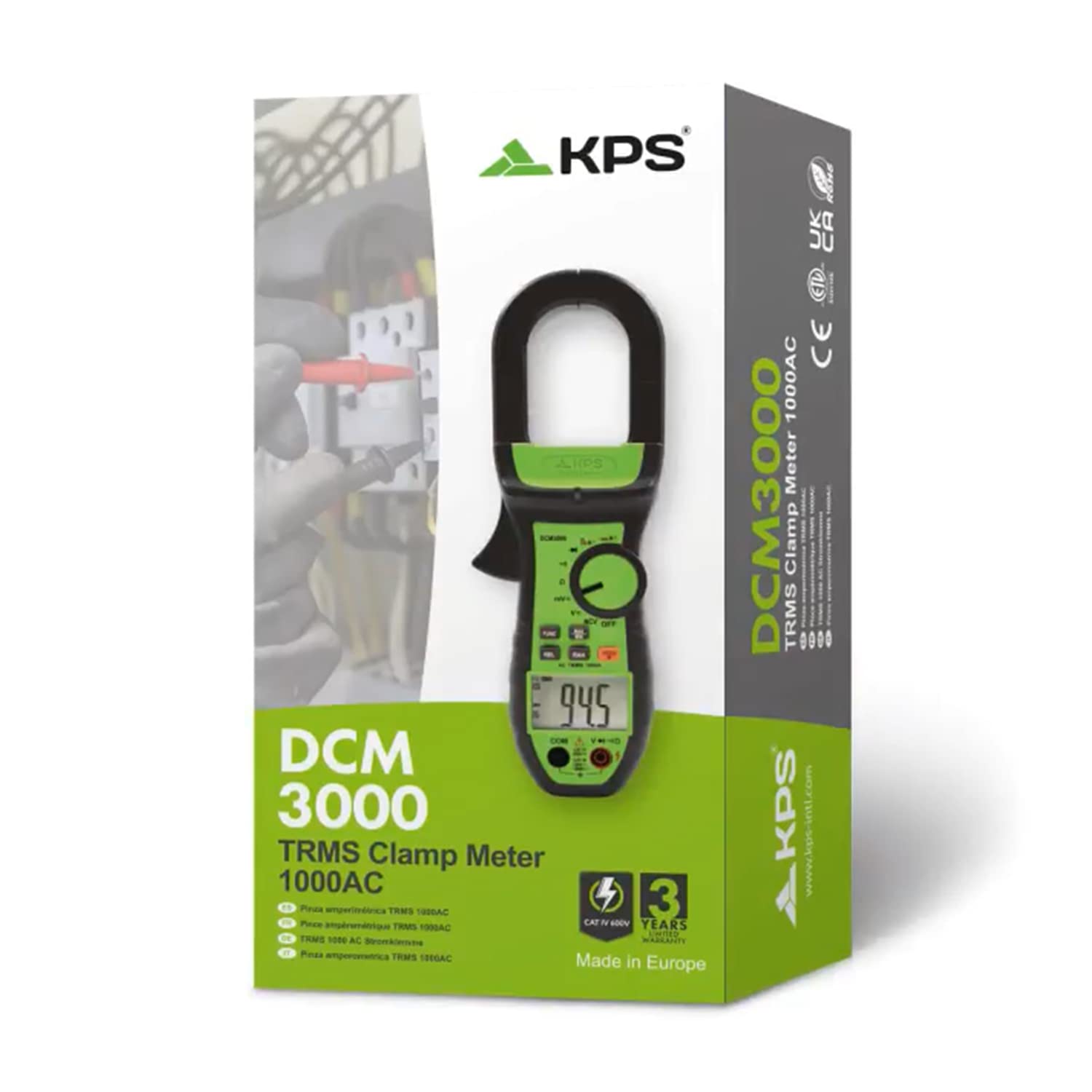 KPS-DCM3000 Pinza Amperimétrica Profesional Corriente AC TRMS 1000A Tension DC:1000V AC:750V Resistencia 20MΩ 6000 Cuentas NCV Apertura Mordaza 40 mm. CAT.IV