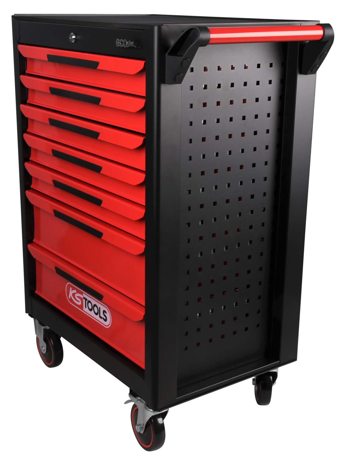 KS Tools 897.0007 Carro de taller ECOline NEGRO/ROJO con 7 cajones