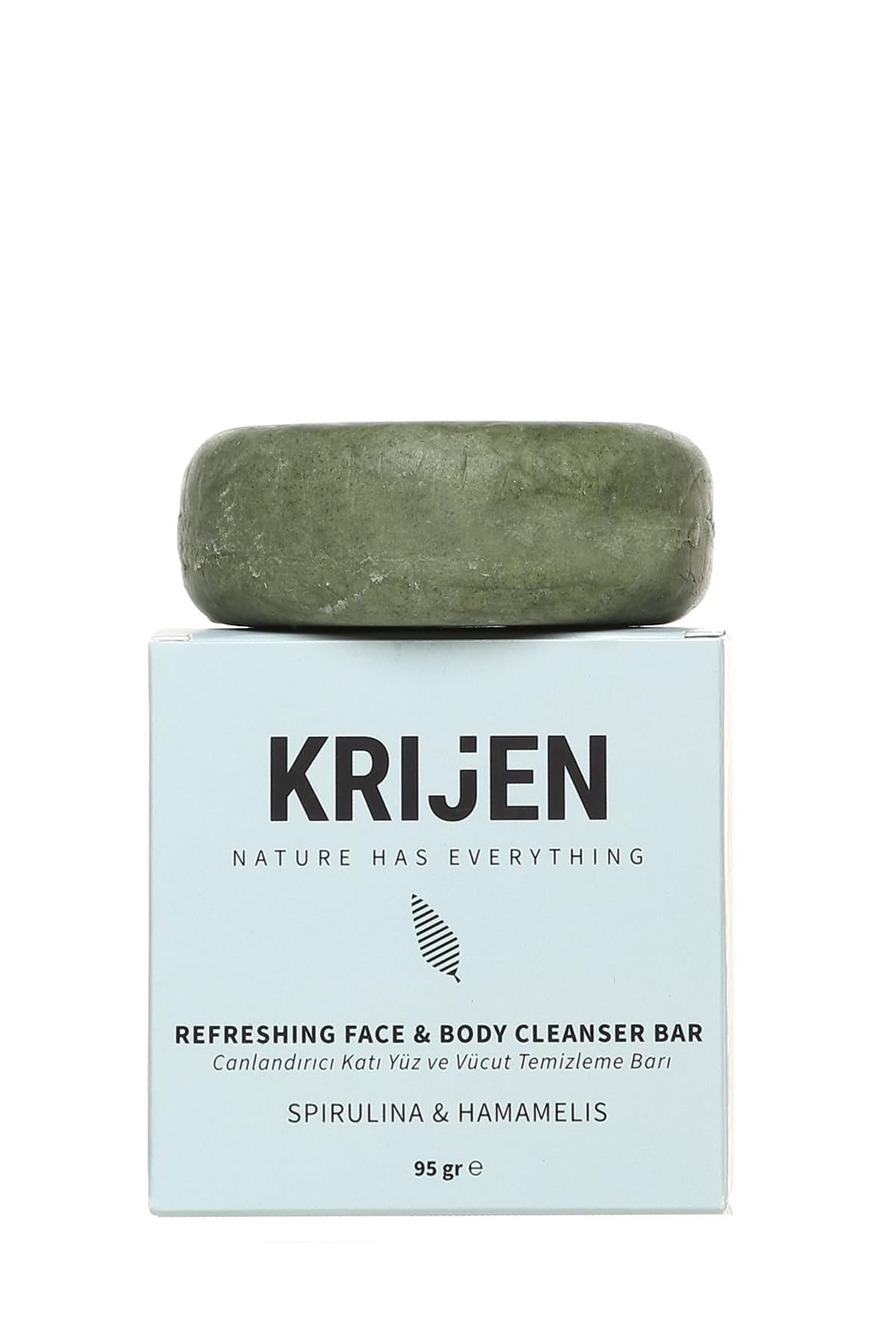 Krijen Canlandırıcı Etkili Spirulina & Hamamelis Yüz Ve Vücut Temizleme Barı 95 Gr