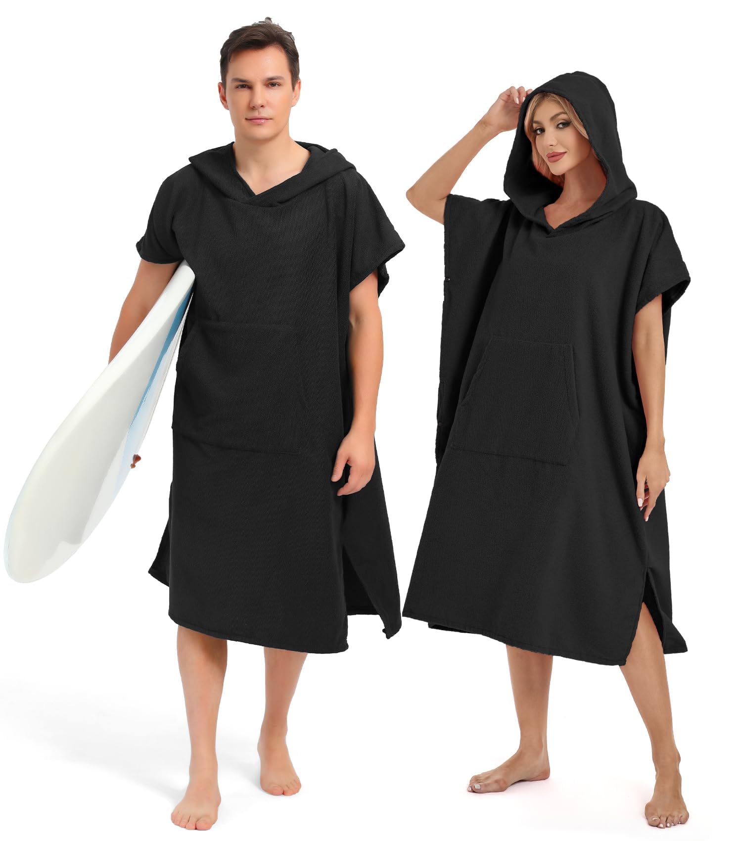 Abahub Poncho de Surf con Capucha de Microfibra,Poncho de Baño para Hombre y Mujer,Poncho Toalla para Cambiarse,Absorbente, Ligero y de Secado Rápido,Ideal para Playa, Piscina, Surf, Ducha y Casa,L