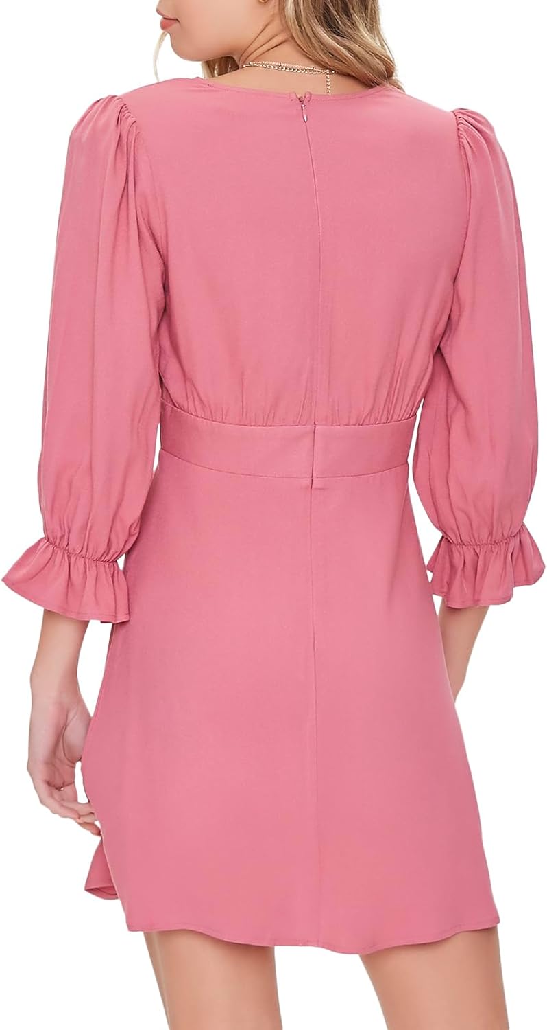 Forever 21 Womens Plunging Trumpet-Sleeve Mini Dress - Image 3