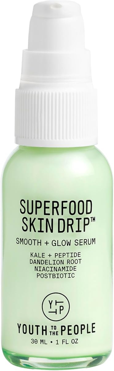 Superfood Skin Drip Smooth + Glow Face Serum (1 fl oz) | Barrier-Strengthening Face Serum for Dry Skin - 5% Niacinamide, 24H Hydration, Even Tone, Dewy Makeup Primer, All Skin Types