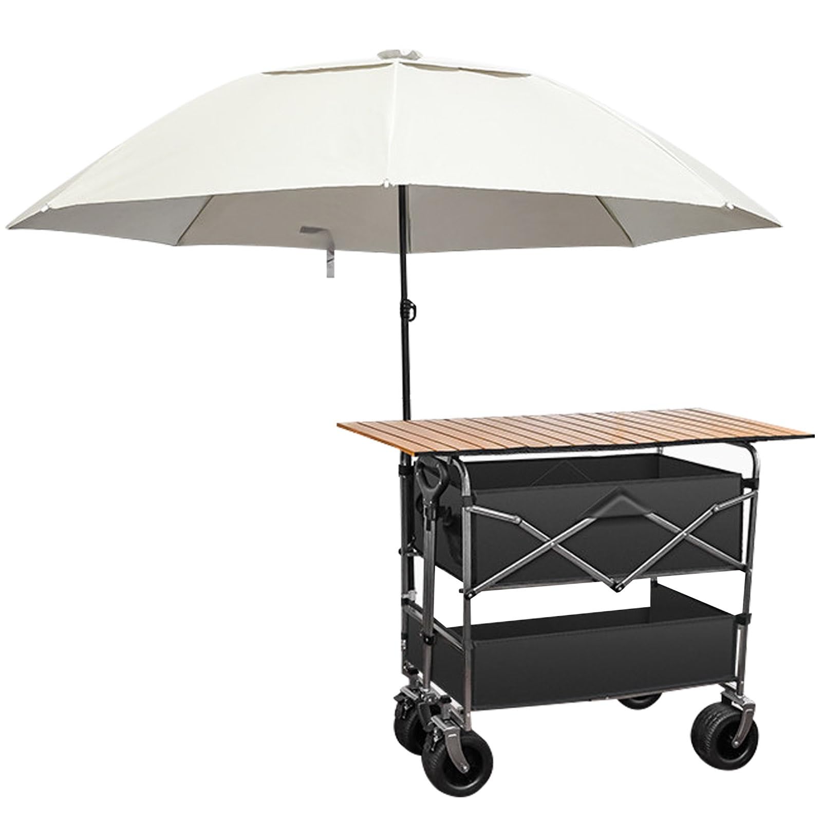 TRAGLO Folding Vendor Stall Cart Portable Utility Wagon with Sun Umbrella(118x54cm(46.4x21.2in))