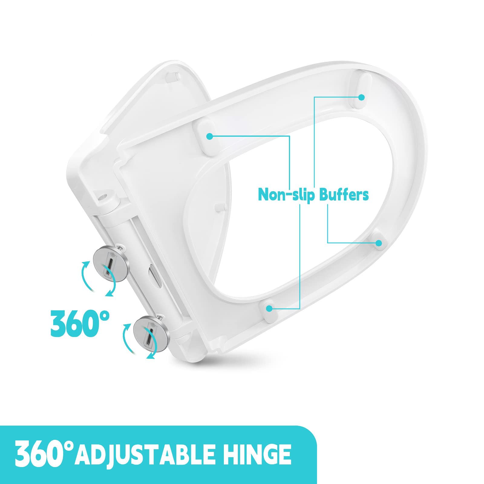 Sedili WC Soft Close Bianco， Sedile WC a Forma di D， Sedile WC Soft Close con sgancio rapido Bianco， Raccordi di Fissaggio Superiori Copriwater per Bagno di，36 * 46cm
