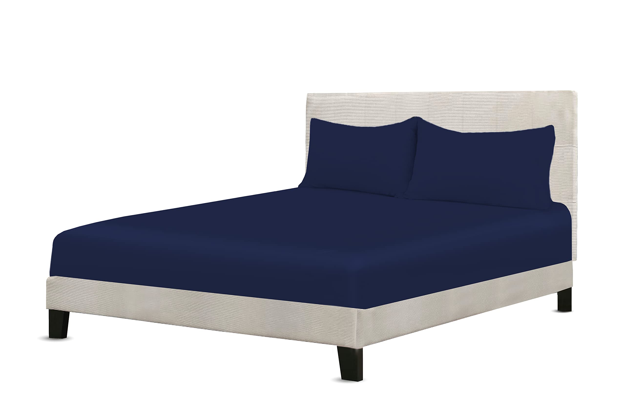 A ATH COLLECTION Egyptian Cotton Fitted Sheet 25 CM Extra Deep Pocket, 200 Thread Count Cotton Soft, Fade & Wrinkle Resistant Fitted Bed Sheets (Double, Navy)