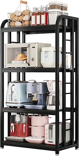 Miniatura 8 de Soporte para microondas de 4 niveles, estantes grandes para cocinas, estante de altura ajustable, barra de café para sala de estar, color negro