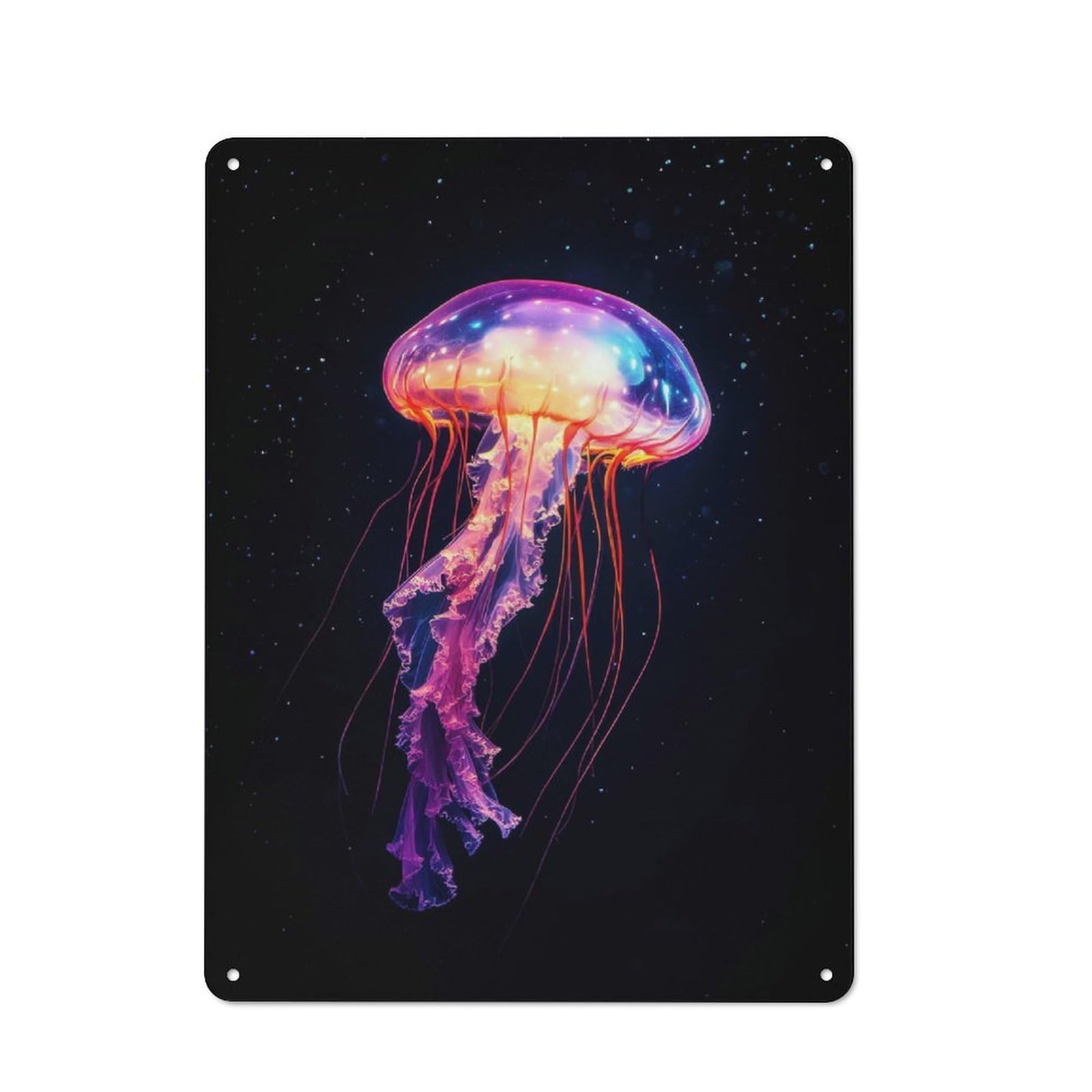Junmoney Neon Jellyfish Rustic Tin Sign 40X30cm For Lounge Or Reading Corner, For Vintage Wall Decor Fans, For Garage And Workshop Walls