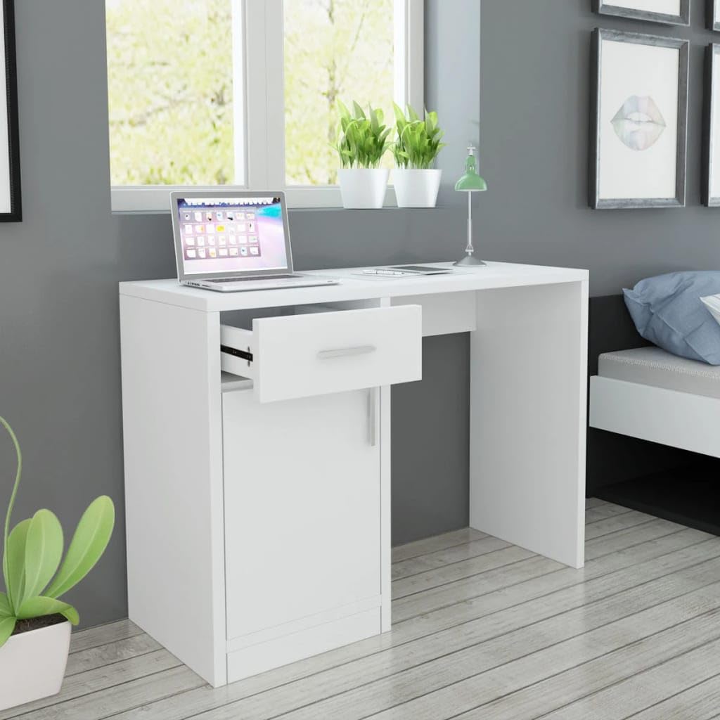 Generico Escritorio con cajón y armario blanco 100 x 40 x 73 cm muebles, muebles de oficina (23,7 kg)