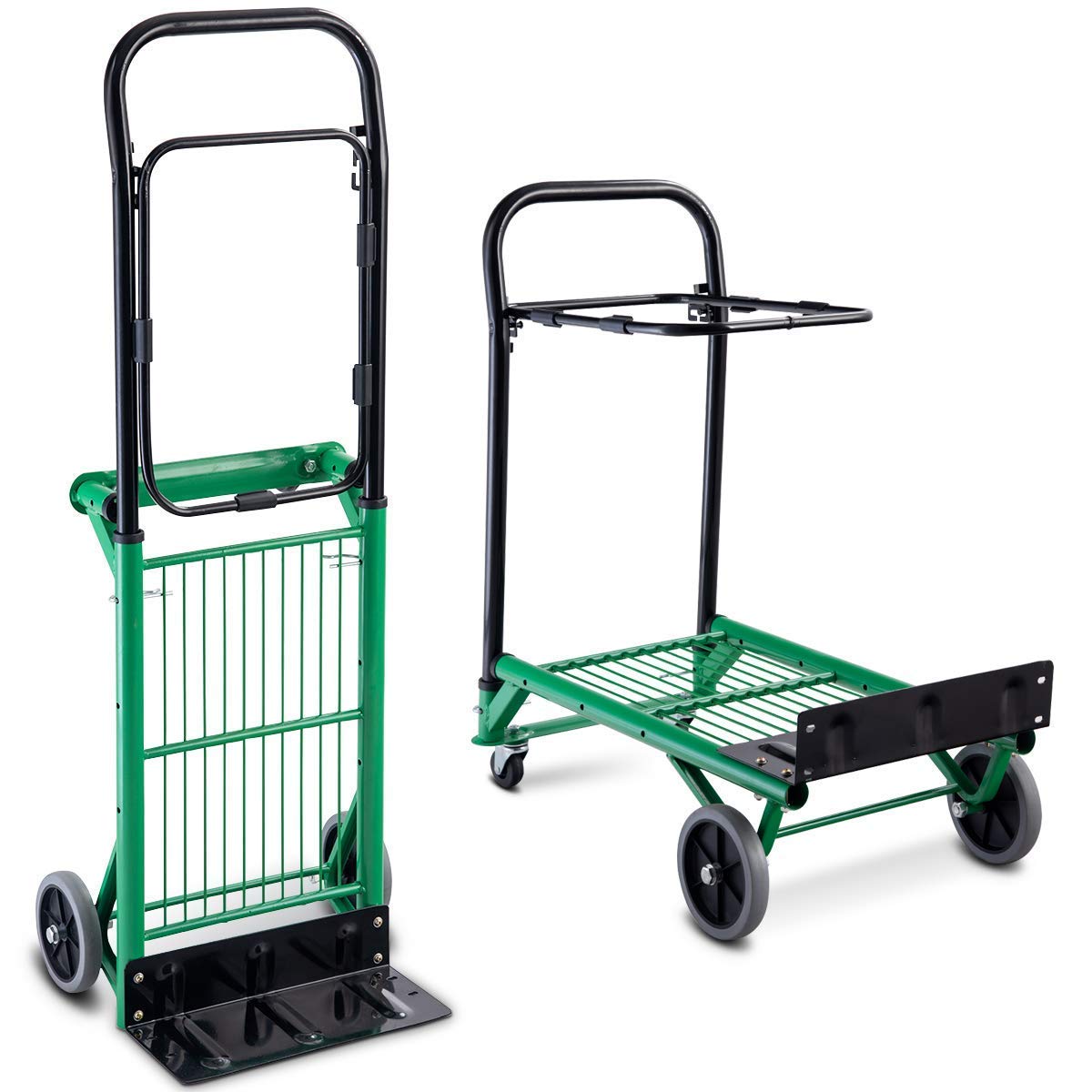 COSTWAY Carretilla de Mano Plegable con Ruedas,Carro de Plataforma Multifuncional 2 en 1, Carrito Transporte Carga hasta 90 kg