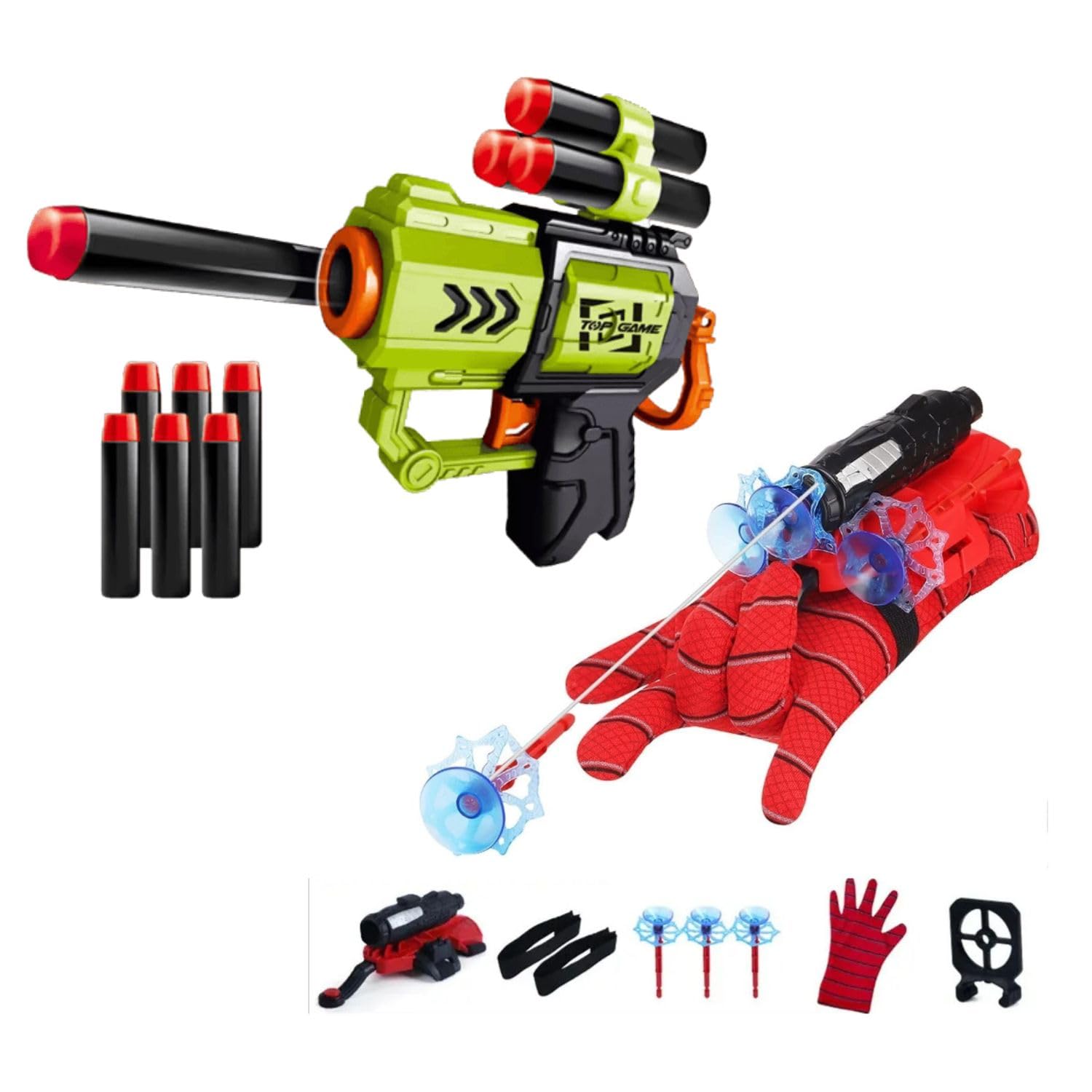 DEOXY Spider Web Shooter Launche Toy and Air Blaster Gun Toy with 4 Soft Foam Bullet Gun Weapon Shooter Combo Toy for Kids (Pack of 2) (B0DB2FHT1J) Amazon Price History, Amazon Price Tracker