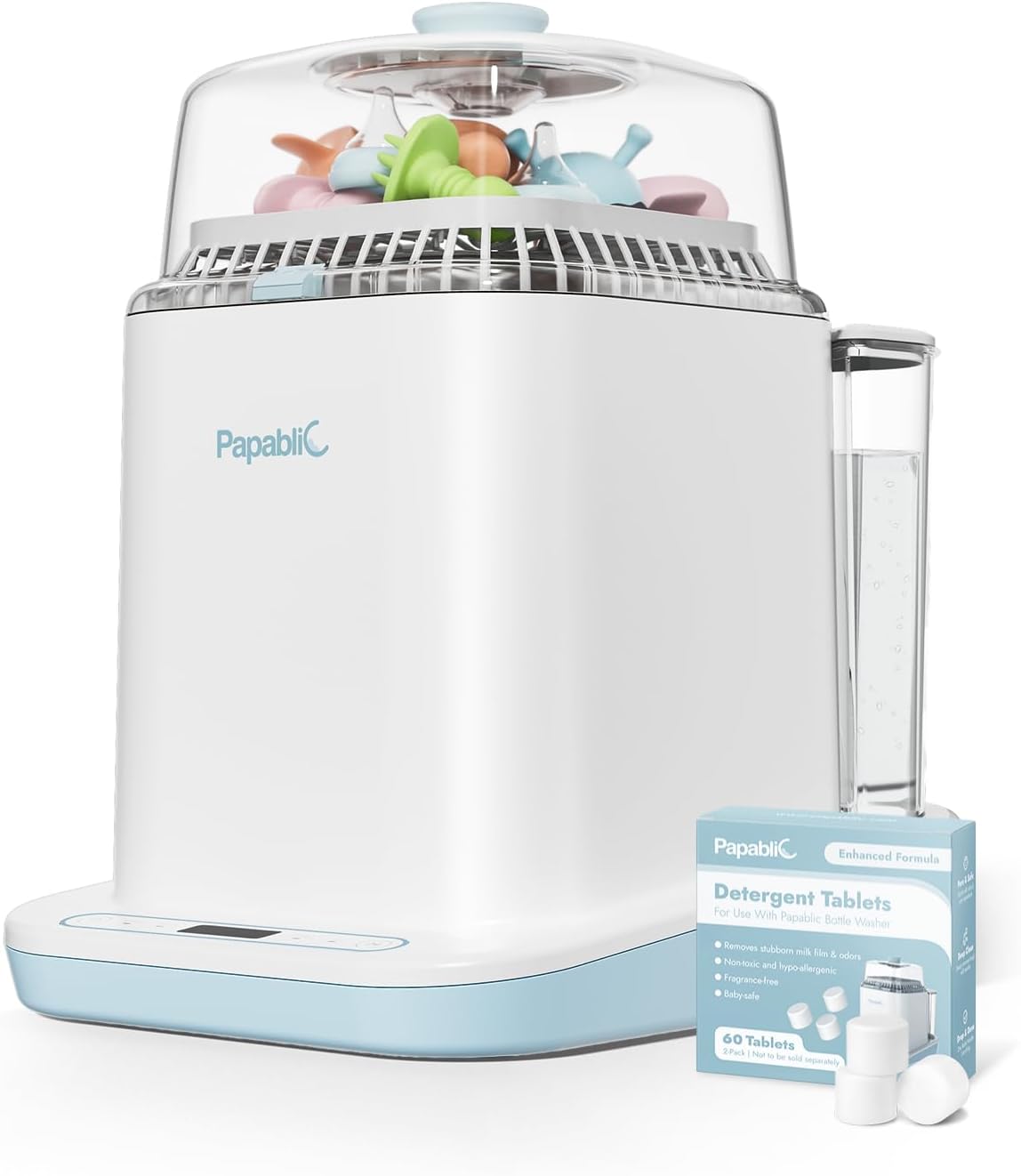 Papablic Bottle Washer Pro, Bottle Washer & Sterilizer & Dryer, 4-in-1 Sanitizer for Bottles, Pump Parts, C-Section& Baby Essentials - Quick & Clean with 60 Detergent Tablets