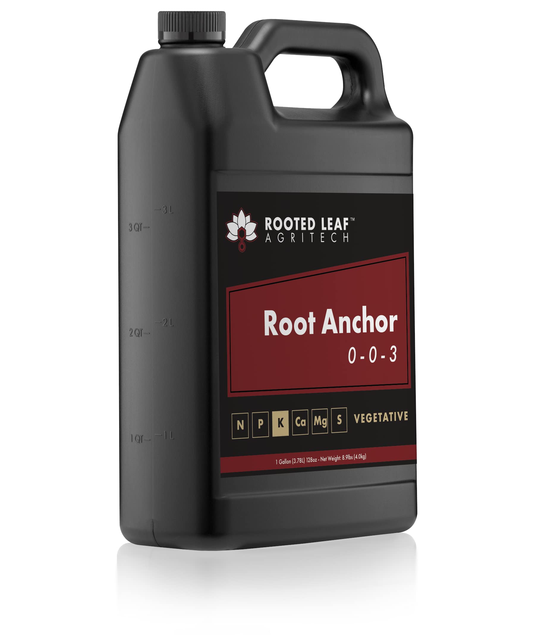 Rooted Leaf Agritech Root Anchor - Carbon Based Humic and Kelp Liquid Fertilizer , Nitrogen Free Nutrients with Potassium to Improve Soil and Enhance Plant Growth for Garden Plants Grass Lawns - 1 Gallon
