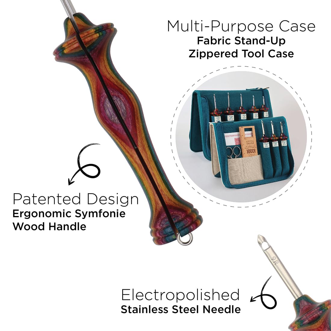 The Oxford Punch Needle Complete Set- 8 Sizes | Ergonomically Designed Colorful Symfonie Wood Handle | Electropolished Steel Tip | Ideal for Punch Needle Rug Hooking