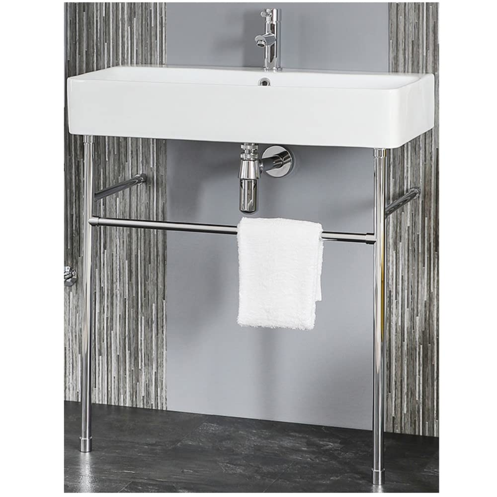 Milano Farington White Ceramic 1 Tap Hole Bathroom Basin Sink Chrome Washstand - 810mm x 415mm
