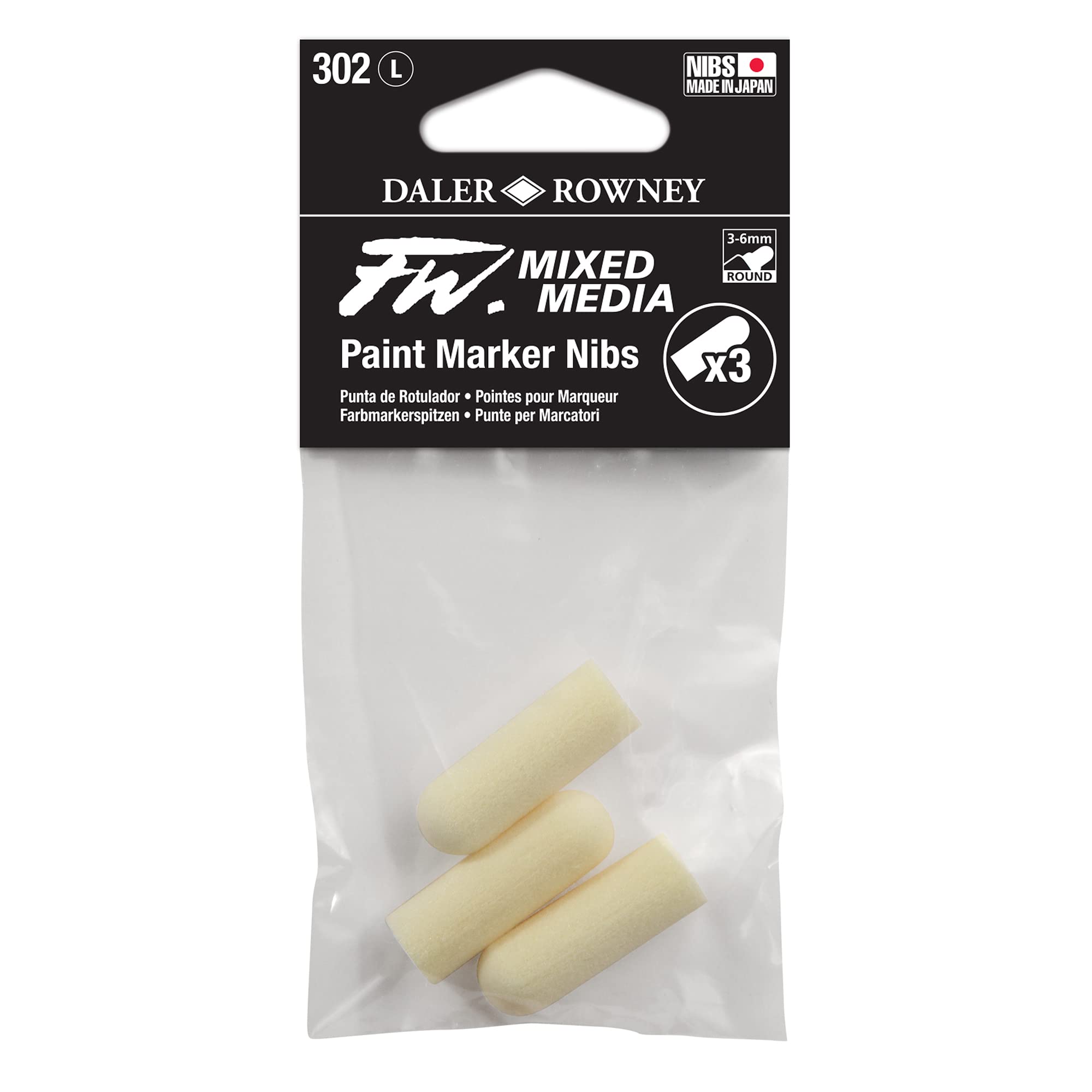Daler Rowney White Daler-Rowney Fw Technical Marker Nibs, Plastic Bag, 0.12-0.24In - 3-6Mm, Large, Set 302, 3Pcs