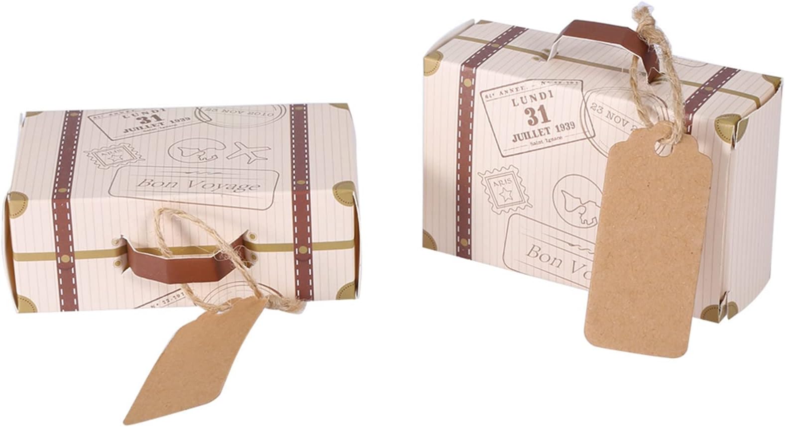 GOTOTOP Maleta Gift Box Mini Suitcase Candy Box Kraft Paper Boxes 50pcs with Ribbons & Tags for Wedding Party Birthday Baby Shower Favors