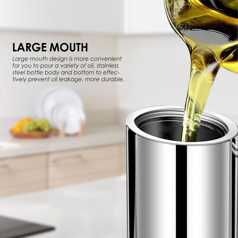 Tissting Dispensador de aceite, Botella vertedora de acero inoxidable con pico largo y tapón de silicona 500ml para cocina, almacenamiento doméstico y chefs caseros