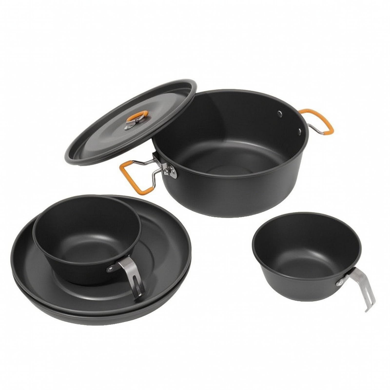 harayaa 5 Piezas Juego Cocina Camping Apilable Set Cocina con Olla con Tapa Ahorra Espacio para Campistas, Excursionistas