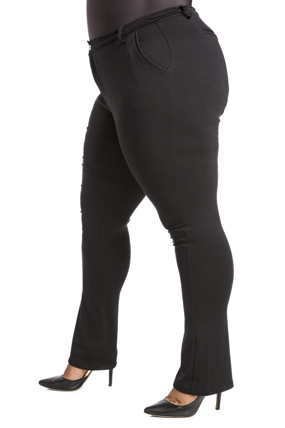 Poetic Justice Plus Size Curvy Womens Black Ponte Faux Slit Classic Casual Pant