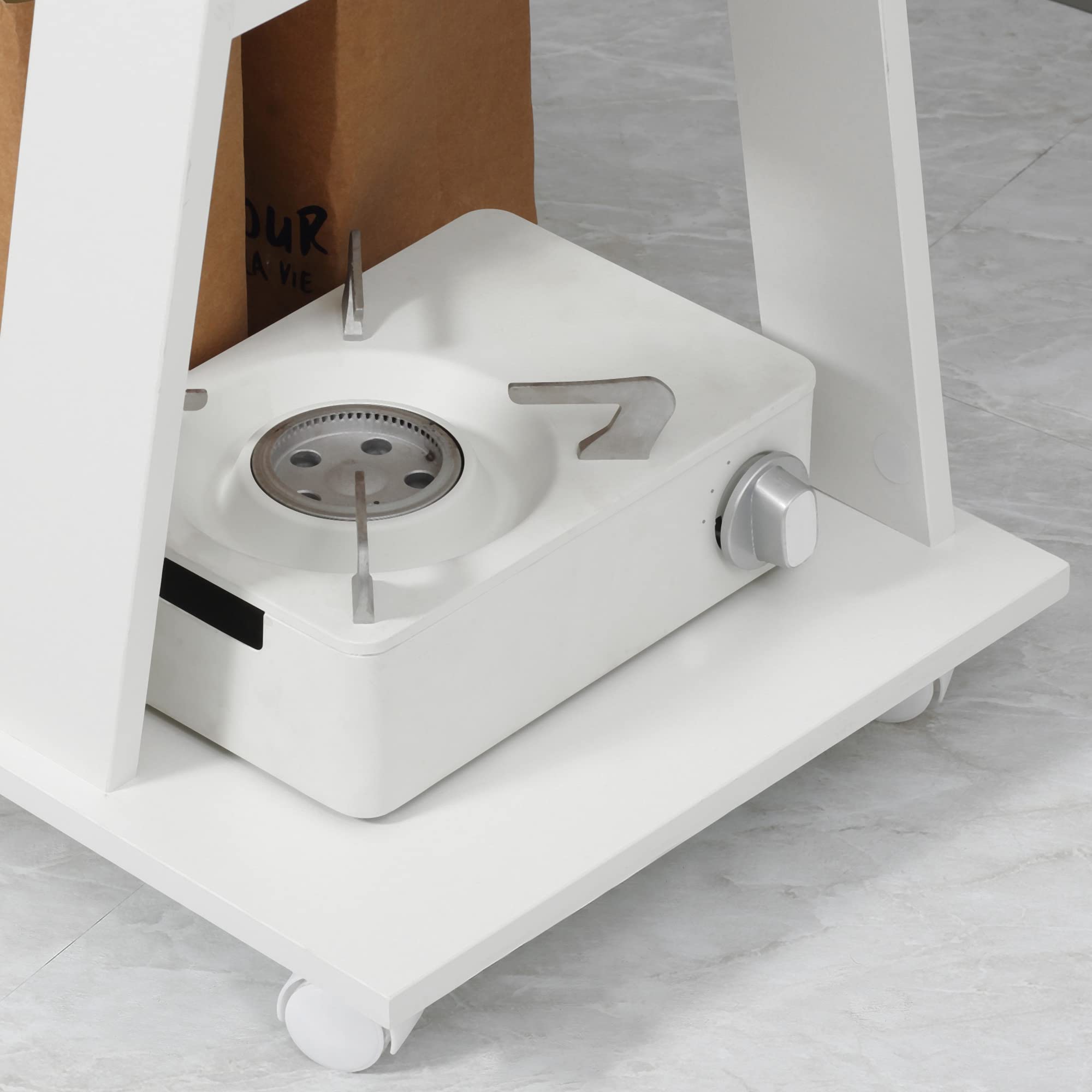 HOMCOM Carrello da Cucina in Legno con 2 Ripiani Aperti, Carrello Portavivande con Ruote Bloccabili, 60x38x77cm, Bianco