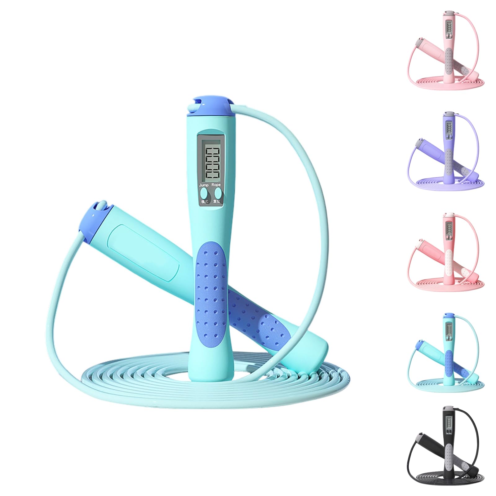 Skipping Rope with Counter LED Display Ropeless for Indoor Use Adjustable Weighted Handles Anti-Slip Grip Calorie Counter Durable Smart Jump Rope for Adults Women Men Kids Home Workouts Fitness