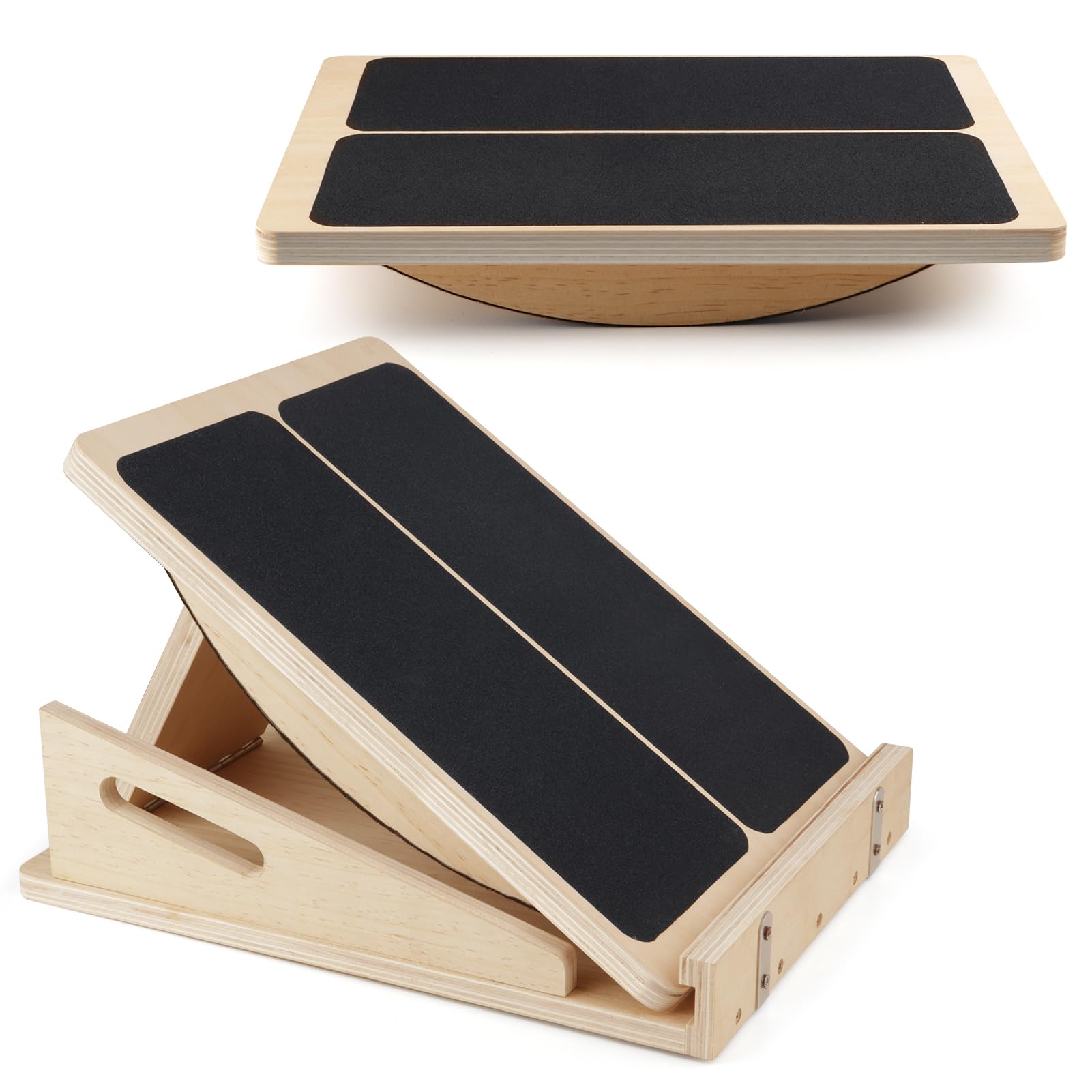 2-in-1 Professional Wooden Balance Board & Slant Board, Four Adjustable Incline Board and Calf Stretcher, Stretch Board for Knees Ankle Heel Feet Leg (2 In 1 Full-coverage)