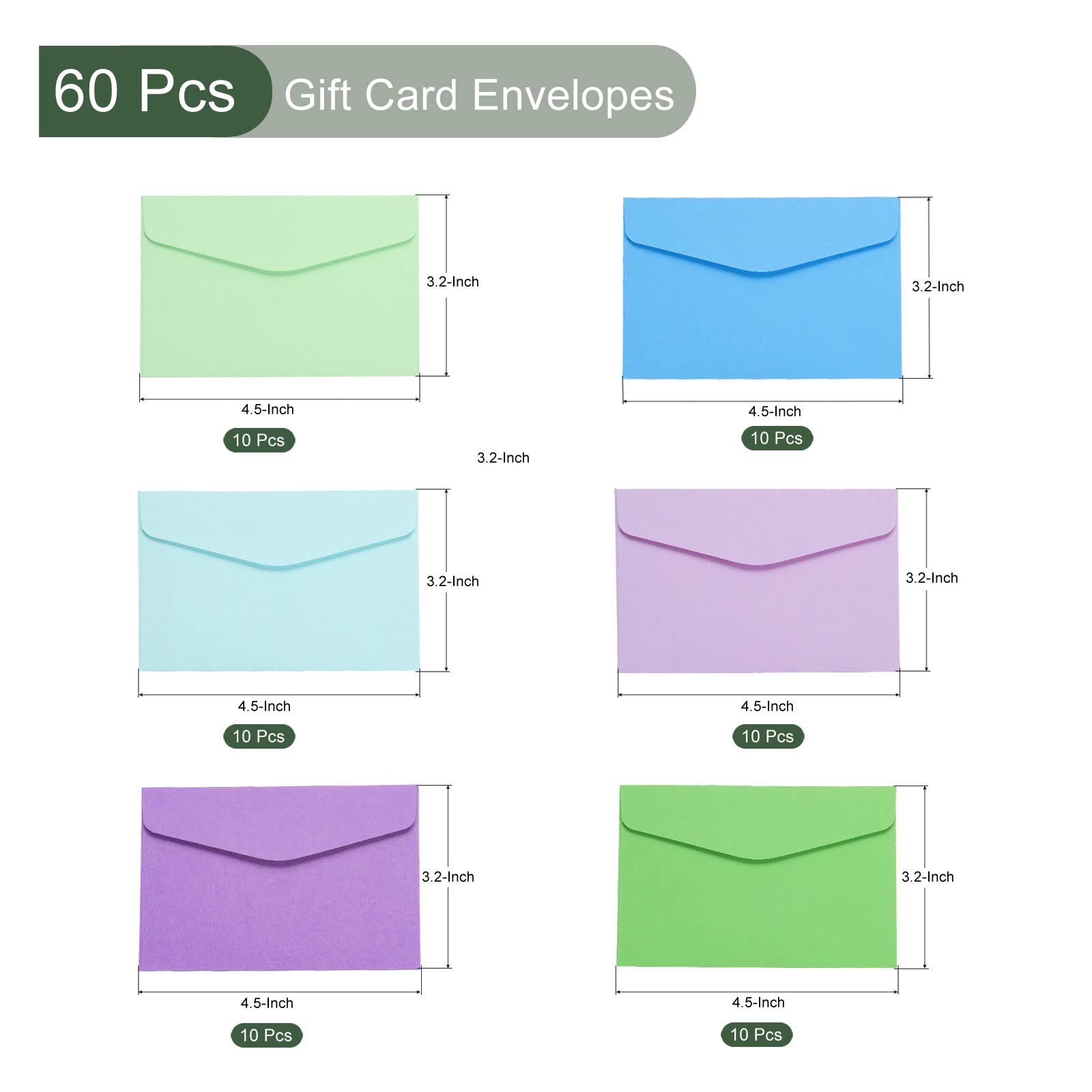 YOKIVE 60 Pack Envelopes for Invitation Business Greeting Note, Light Green, Green, Light Blue, Blue, Light Purple, Purple - Image 2