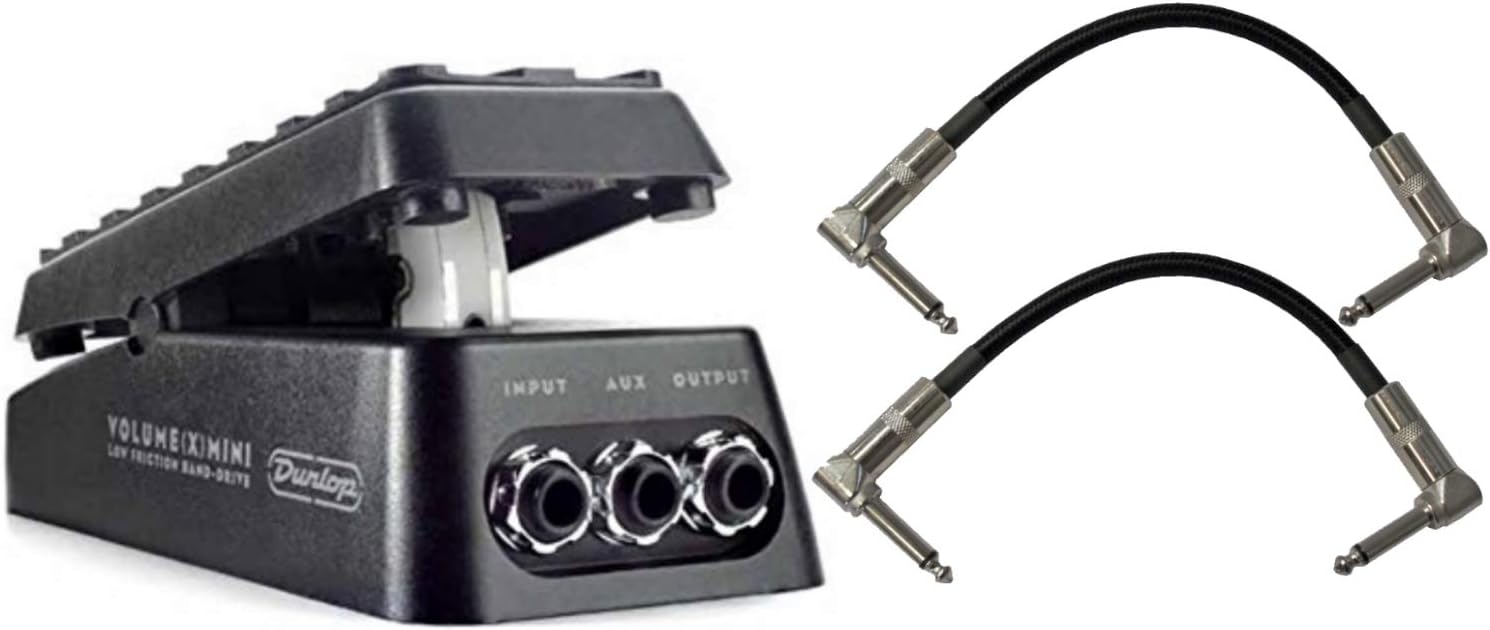 JIM DUNLOPDVP4 Volume (X) Mini Pedal for Electric Guitars Bundle with 2-Pack of Pedal Patch Cables