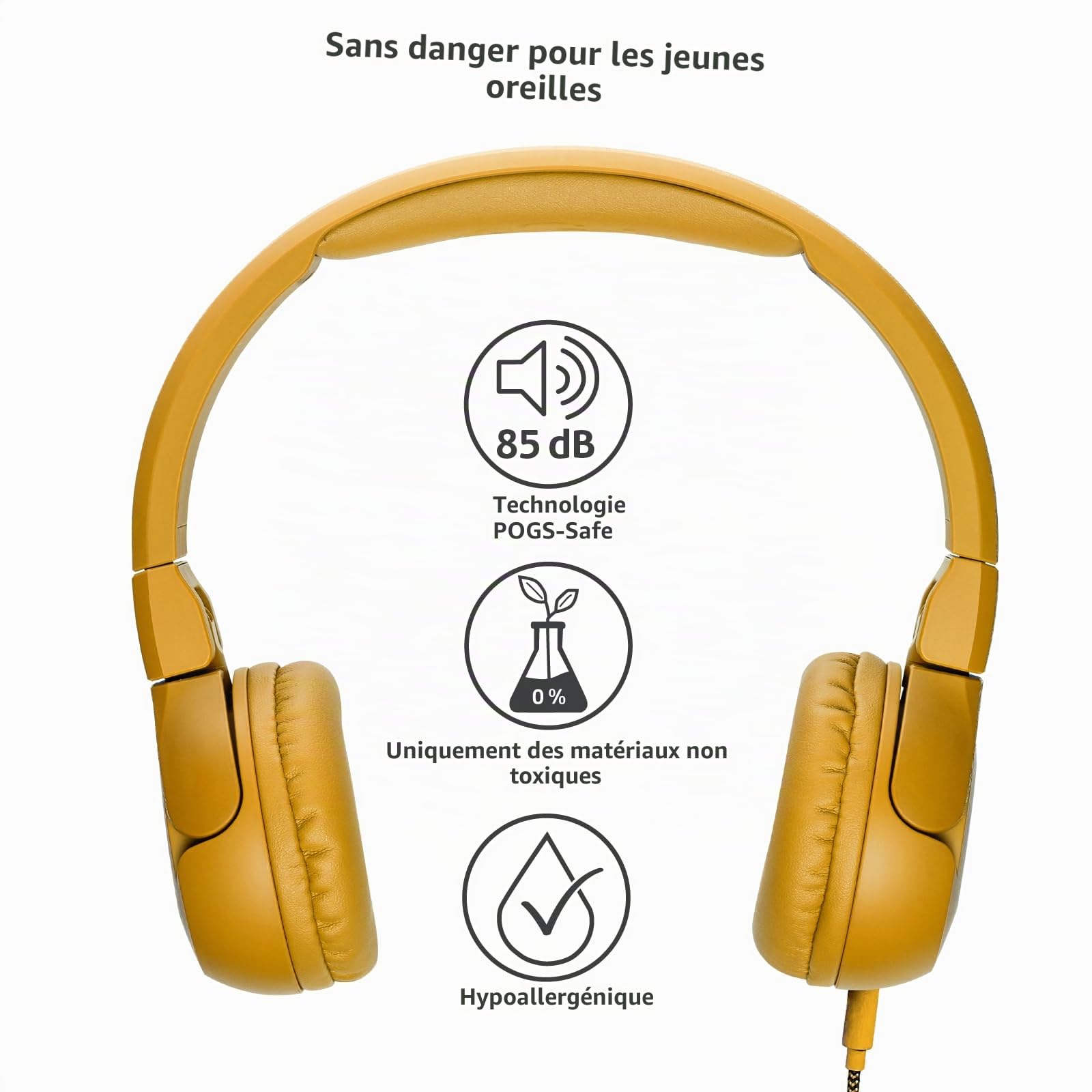 POGS The Elephant 2 Casque filaire réglable et durable pour enfants de 3 ans et plus | Limité à 85 dB, microphone | Supra-auriculaire | Fonction de partage de musique Câble audio de 3,5 mm sûr (1 m