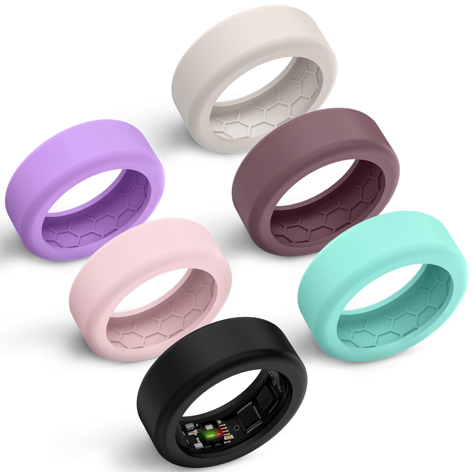 6 Pack Smart Ring Cover Fits 7mm and 8mm Ring Smart, Anti-Scratch Silicone Case for Working Out Gym Smart Rings Protector for Women Men
