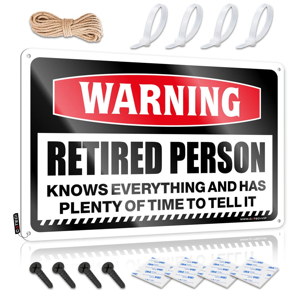 STWNVOITV Funny Camping Signs Warning Retired Person Knows Everything Sign Tin Signs For Bar Tin Signs For Bar(20X30CM)