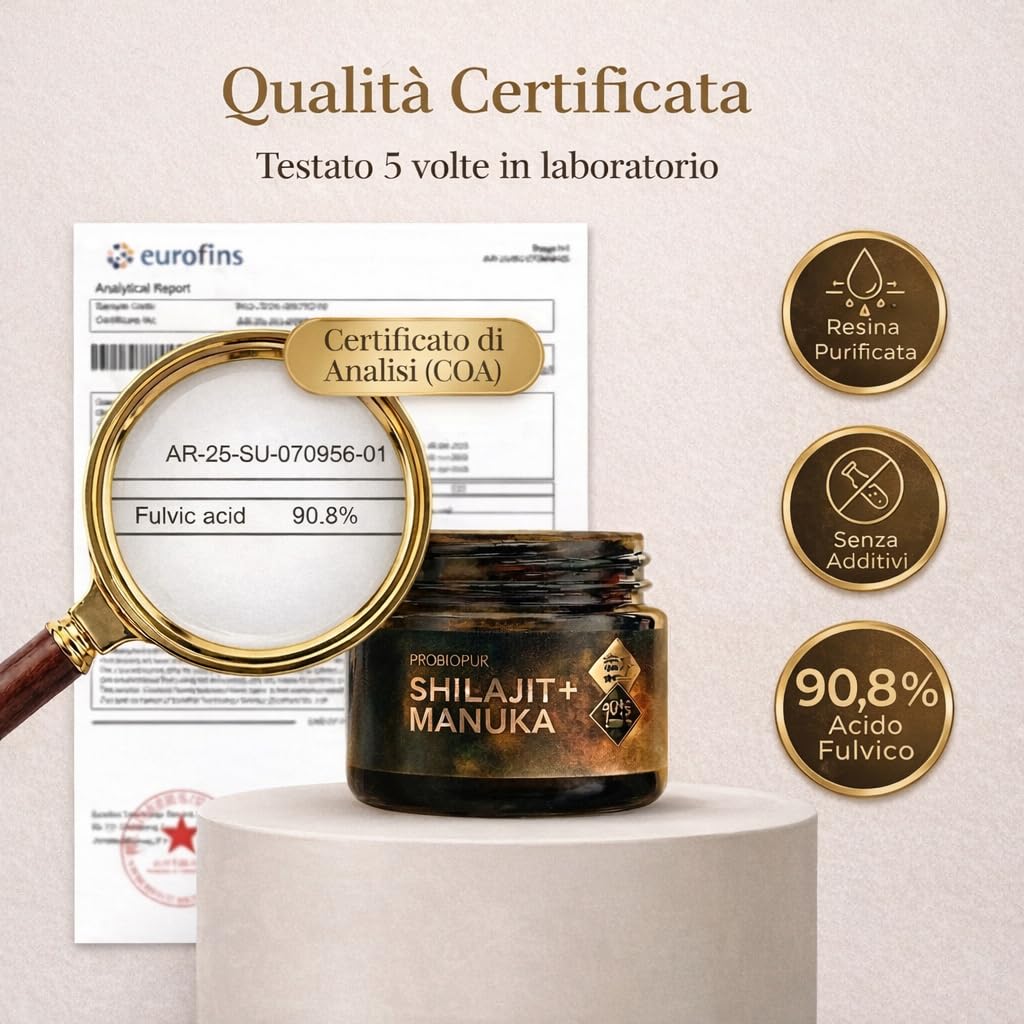 PROBIOPUR – Shilajit + Miele di Manuka (50 g) – Formula esclusiva 2 in 1 – Resina 100% pura dell’Himalaya + Manuka MGO 200+ – 90% acido fulvico – 100% naturale