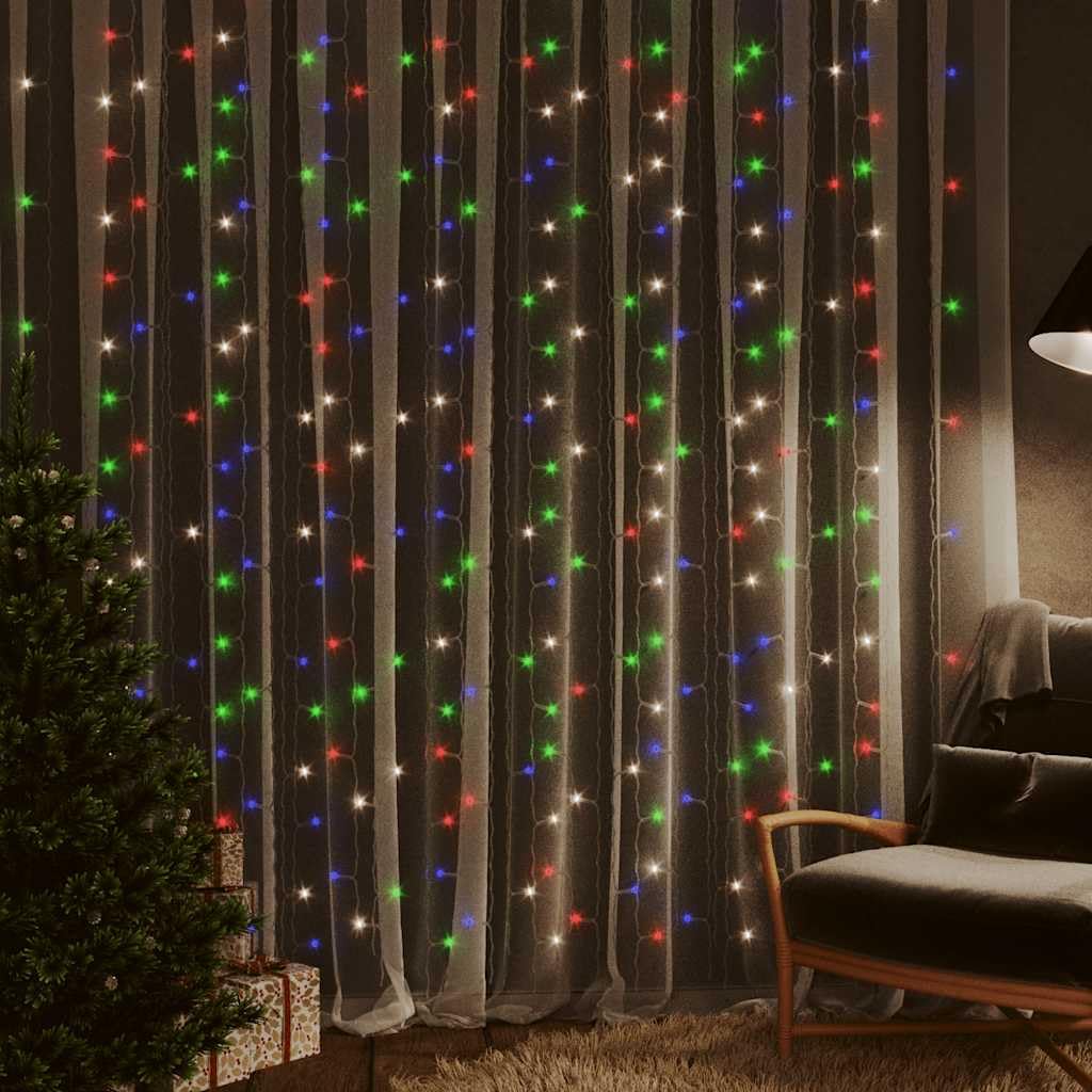 LED-Lichtervorhang 3x3 m, 300 Bunte LEDs, 8 Funktionen, mit 3 m Verlängerung, für Weihnachten, Party, Indoor & Outdoor Dekoration