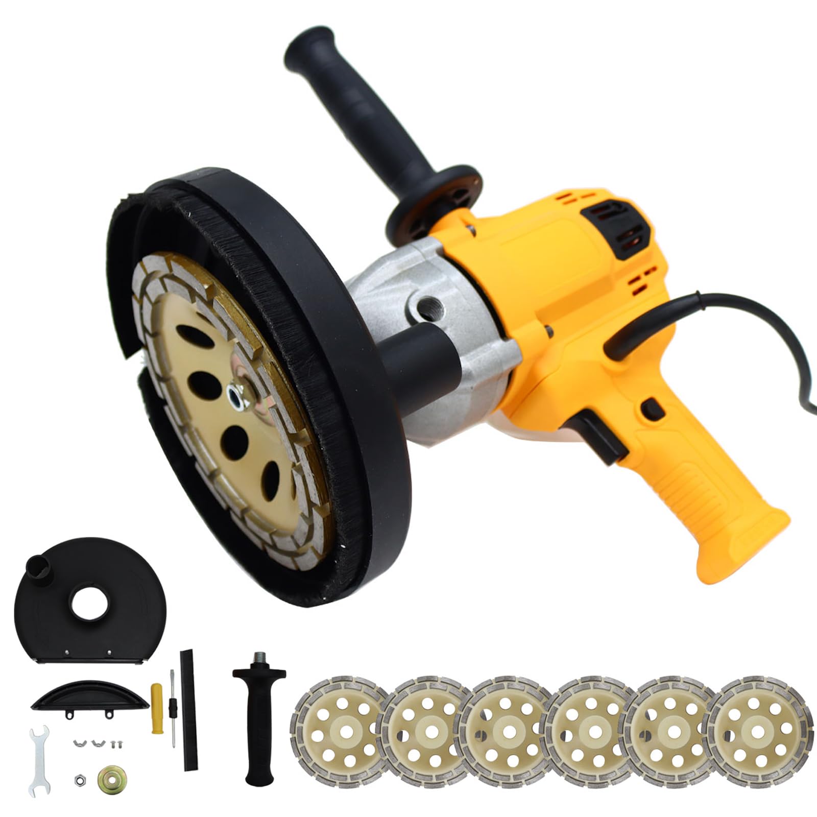 Masutseb 7inch Concrete Rough Grinding Machine 2600w Tile Adhesive Removal Machine Cement Floor Wall Surface Grinder Kit 220V Concrete Grinder
