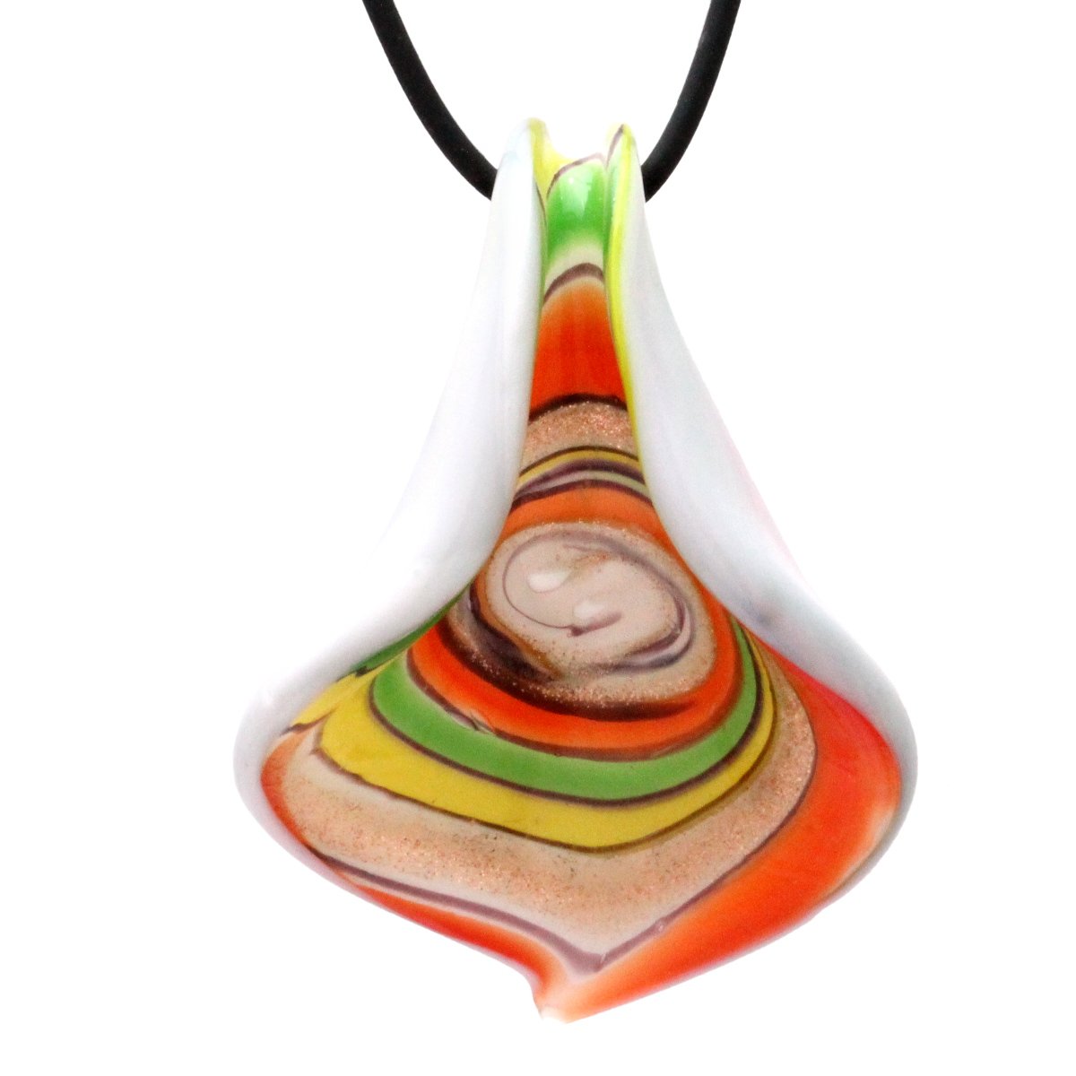 Handmade Murano Inspired Blown Abstract Glass Lampwork Art Pendant Necklace for Women Handcrafted Artisan Hypoallergenic Italian Style Jewelry
