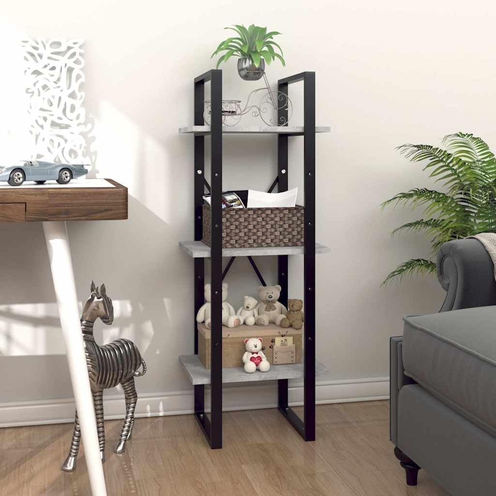3-Tier Book Cabinet, Engineered Wood Storage Shelf, Concrete