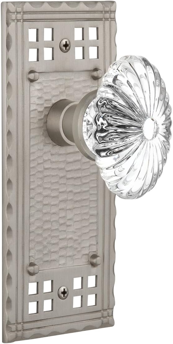 Nostalgic Warehouse 714766, Privacy-2.75", Oil-Rubbed Bronze Craftsman Plate with Oval Fluted Crystal Glass Knob