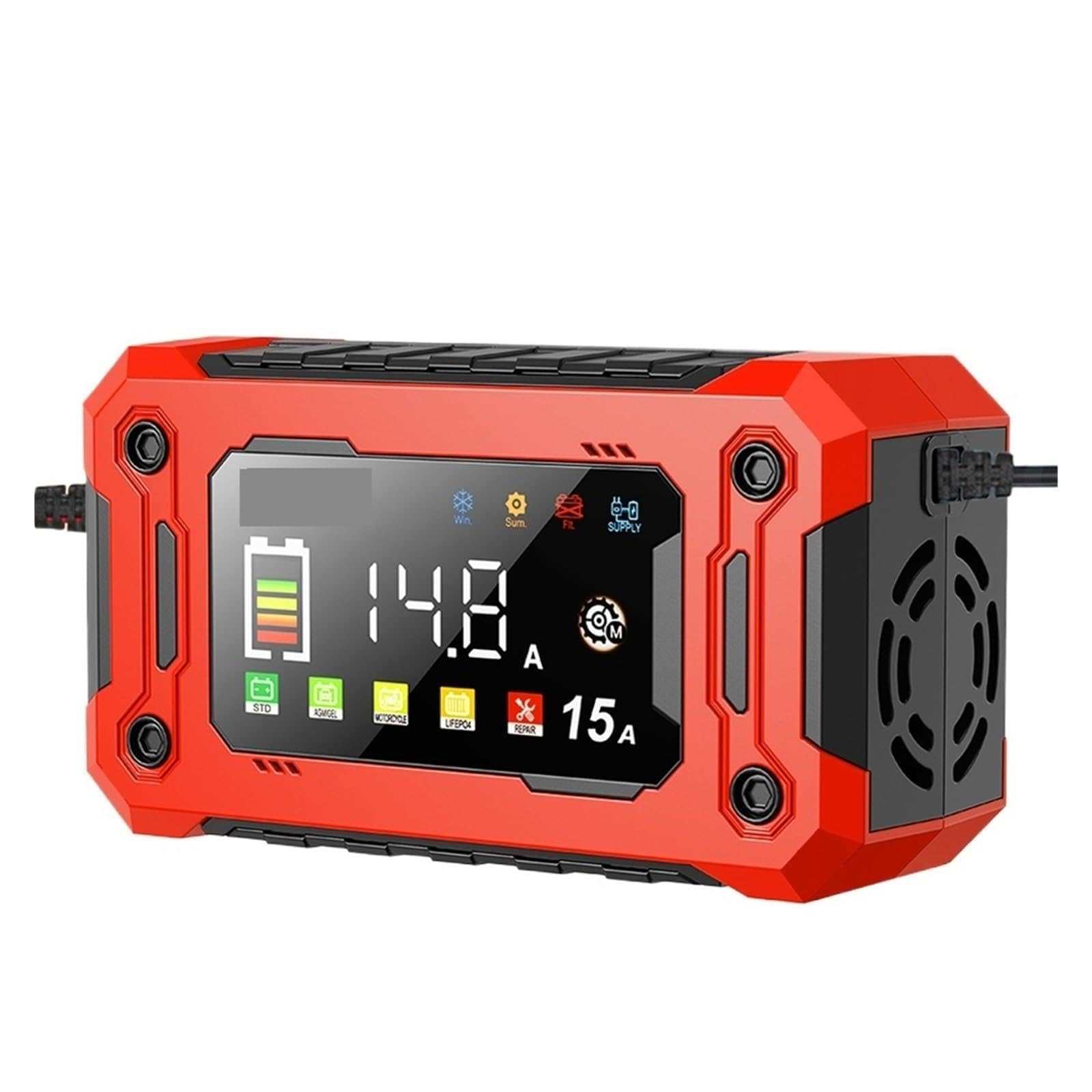 Cargador de Bateria, Cargador inteligente for baterías de coche de 12 V y 15 A con pantalla LCD más grande
