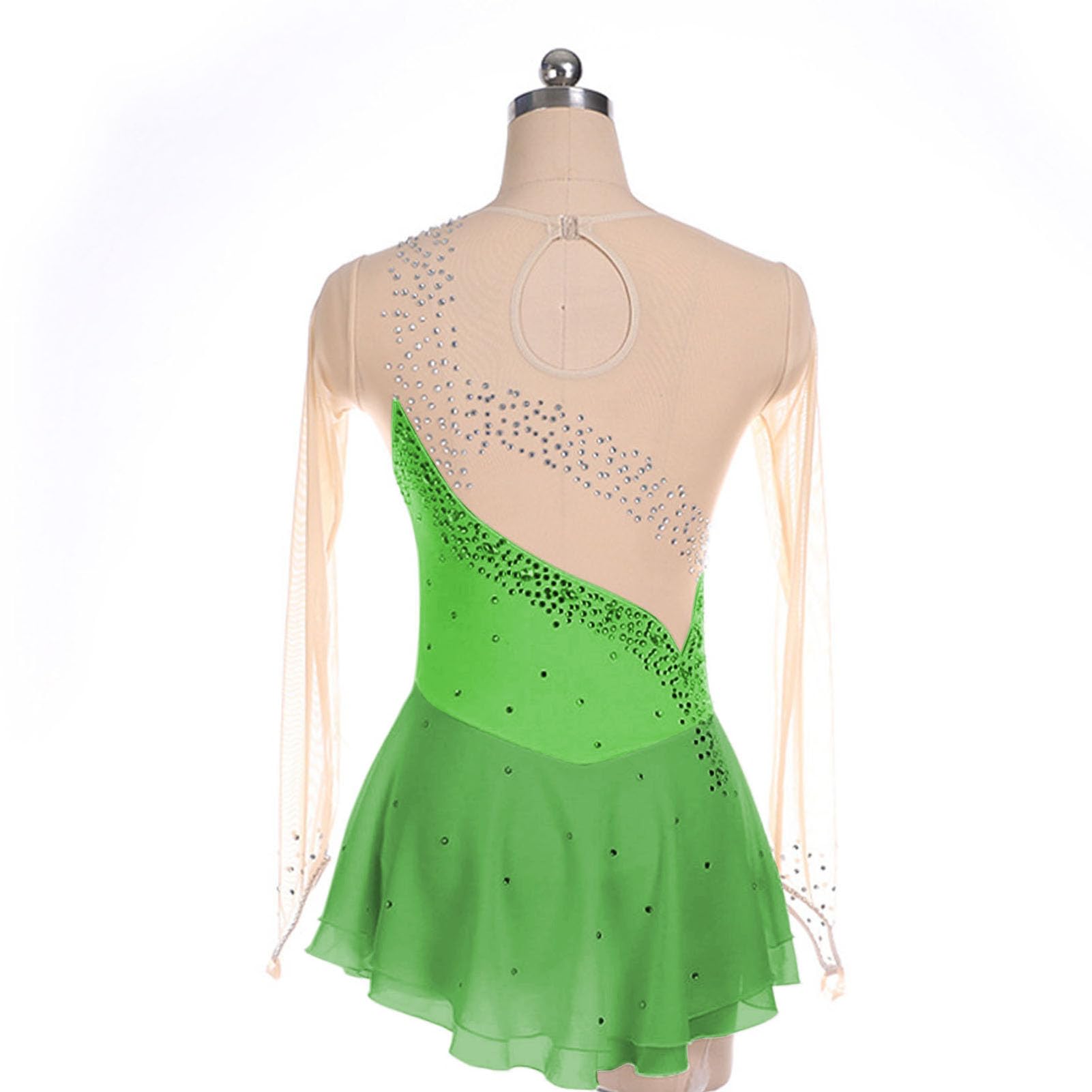 Vestito da Pattinaggio Artistico, Girocollo Vuoto Giunzione Body Ginnastica Artistica Danza, Vestito da Balletto Danza Tuta da Ballo da Competizione A Maniche Lunghe
