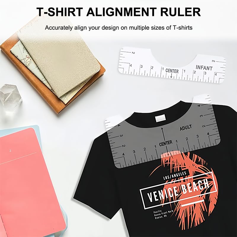8Pcs Tshirt Ruler Guide to Center, PVC Shirt Measurement DTF Template Tool for Alignment, Heat Press Sublimation, HTV Transfer, Craft Sewing Supplies and Accessories, Front and Back Measurement - Image 4