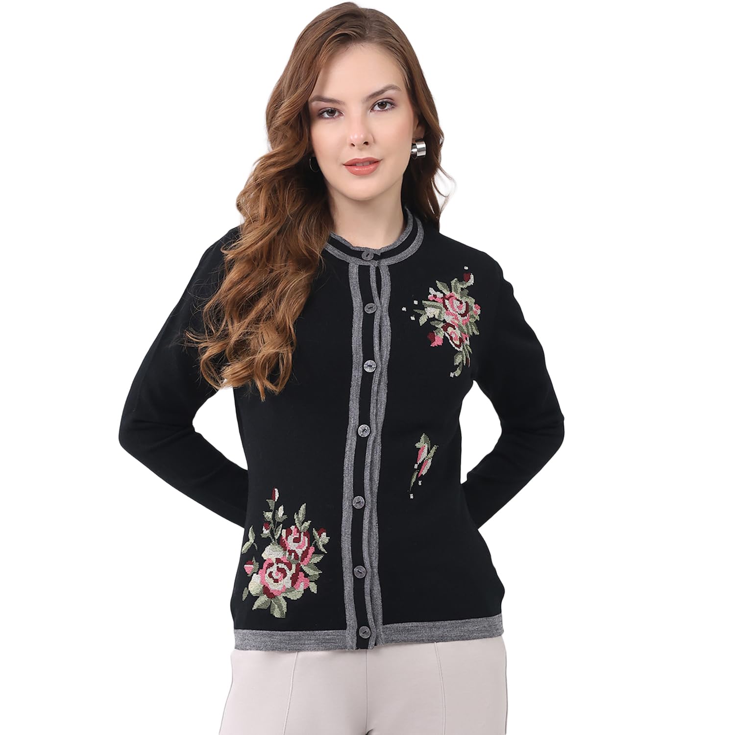 monte carlo Women’s Regular Fit Cardigan | Self Design Knit | Round Neck | Full Sleeves | Button Closure | Fashionable Stylish Warm Winter Cardigan for Women (Pack of 1)-picture-34