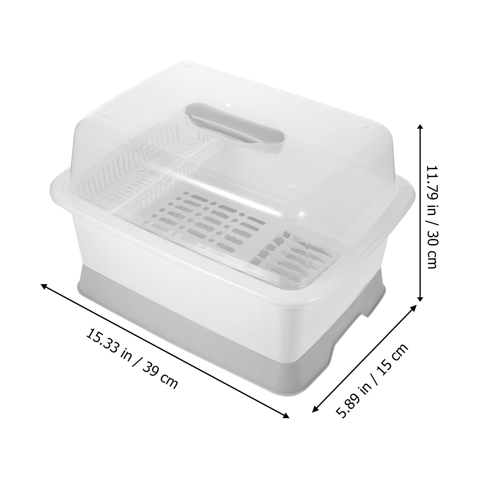 Escurridor de platos de plástico mediano con tapa, soporte para cubiertos para utensilios de cocina, ideal para fregadero y encimera, accesorio de cocina que ahorra espacio