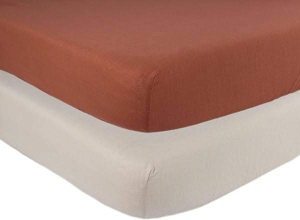 Trois Kilos Sept - Drap Housse Bébé - 100% Coton Jersey Extensible - Doux & Confortable - Bords Elastiqués - Label Oeko-TEX® Standard 100 - Beige Sable & Terracotta - 70x140 cm - Lot de 2 - 3