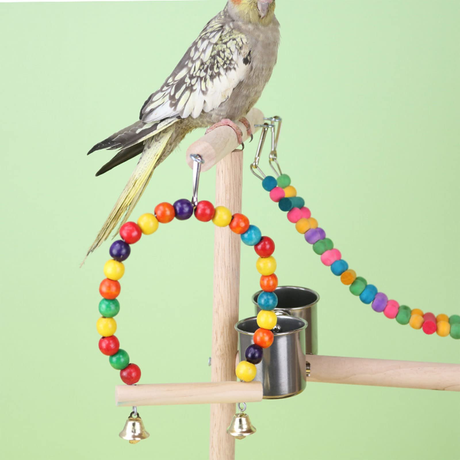 Altalena per uccelli, pappagalli, altalena giocattolo in legno, con vassoio, tazza di alimentazione per piccoli uccelli, pappagalli