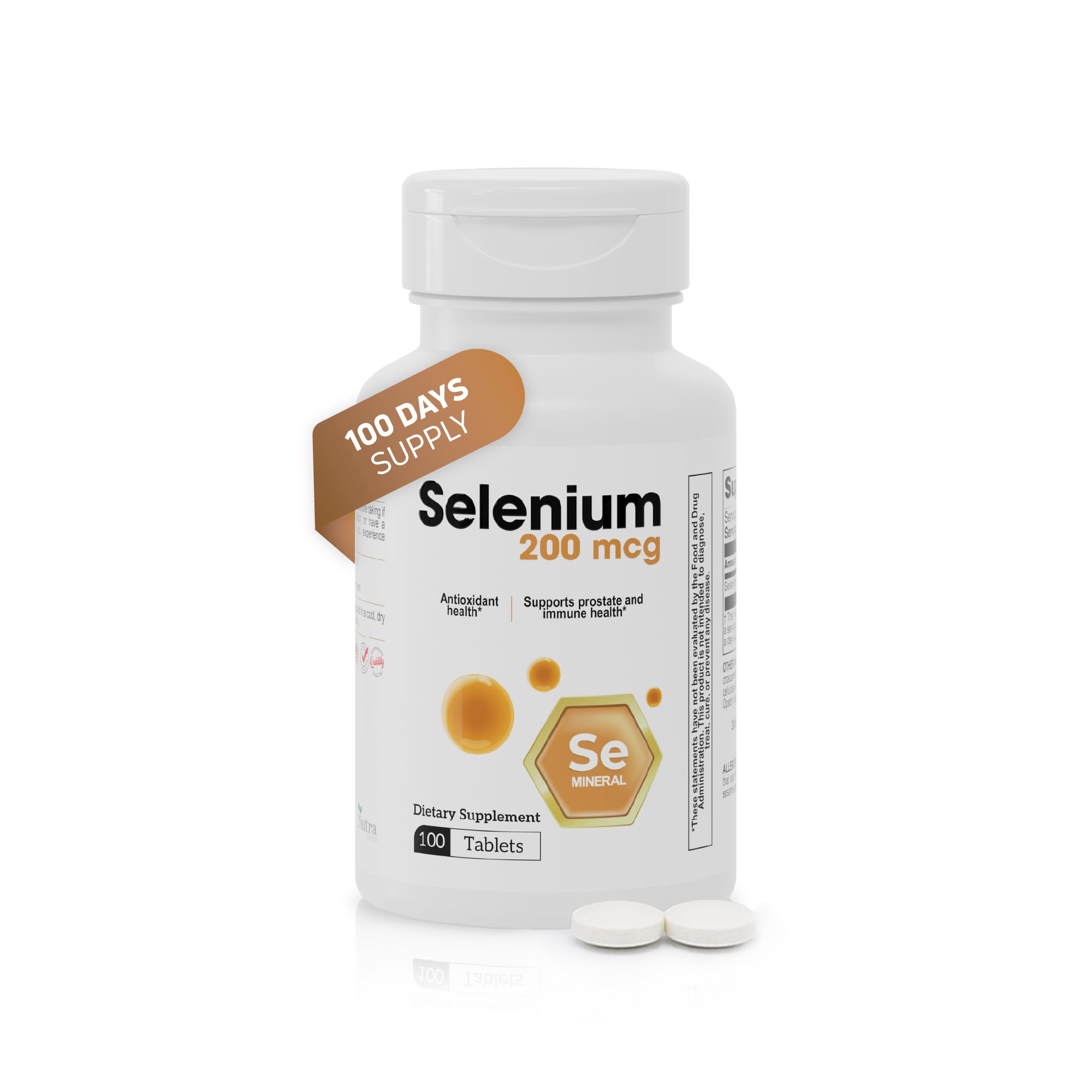 Selenium 200 mcg Supplement Yeast-Based Formula 100 Tablets Non-GMO Gluten-Free USA Made Clean Label Choice