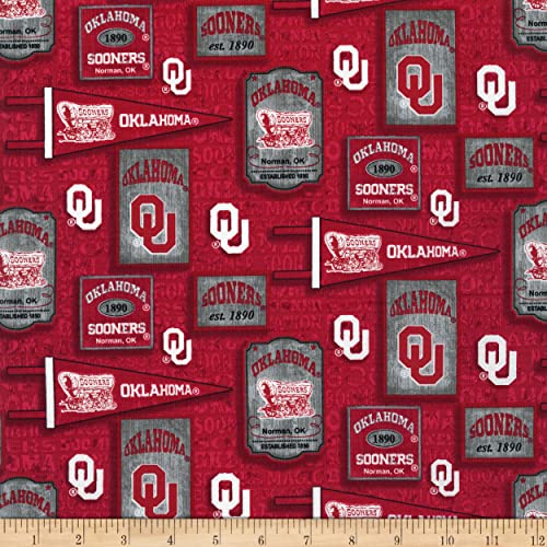 Sykel Enterprises NCAA Oklahoma Sooners Vintage Pennant Cotton Fabric, Multi Yard