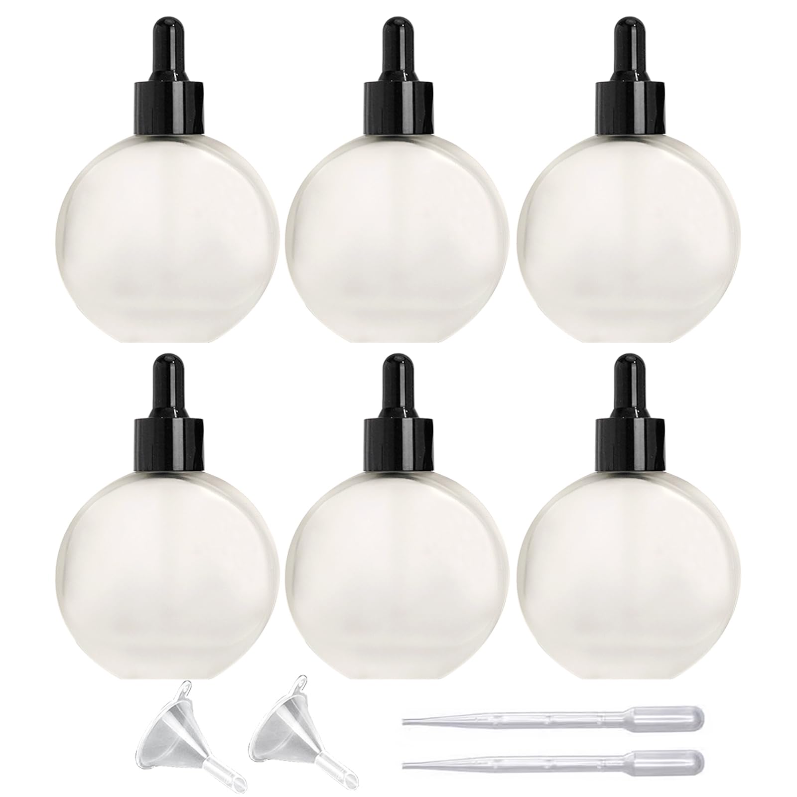 PYAWI 6Pcs, 2 oz Glass Dropper Bottles for Essential Oils ?60ml Frosted Glass Dropper Bottles Flat Round Perfume Bottle? for Essential Oils, Perfumes, Serums - Leakproof for Travel (A- Clear Frosted)