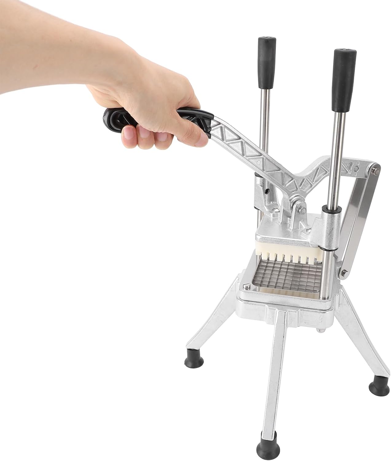 Asixxsix Commercial Vegetable Chopper, Aluminum Alloy French Fry Cutter with 3 Replacement Blades Manual Operated Onion Dicer for Restaurants Home Kitchen