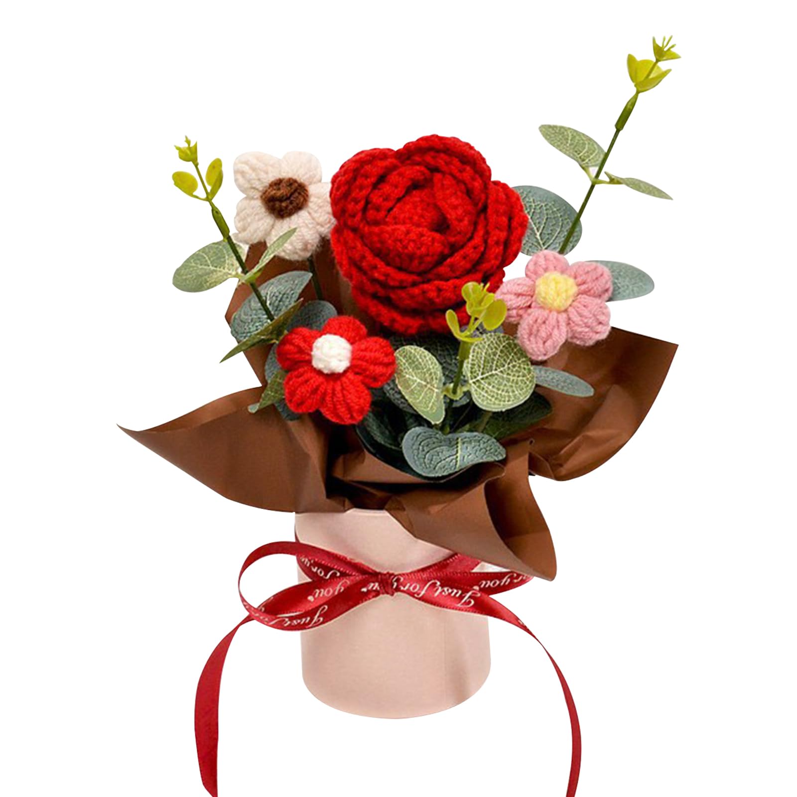 Rosas Rojas Ramo de Flores Ganchillo, Ramo de Flores de Punto Hecho a Mano, Flores Artificiales para cumpleaños, San Valentín, Regalos de Punto para Madre, Mujeres, Amigas